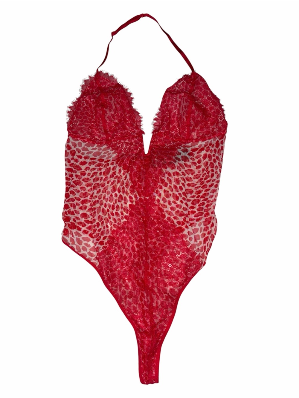 Victorias Secret Red Teddy Lace Bodysuit Size Large New